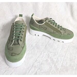 Etta Grove Vibram Women's Sneaker‎ 8.5 Green Canvas Suede Lug Sole Casual Chunky